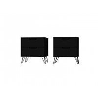 Manhattan Comfort 2-102GMC2 Rockefeller 2-Drawer Black Nightstand (Set of 2)